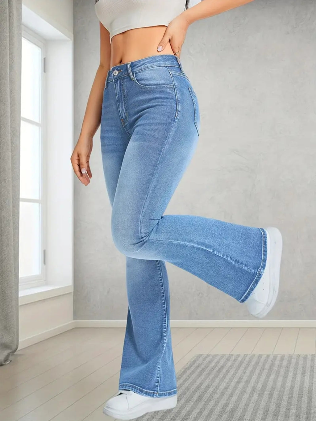Jean évasé stretch taille haute