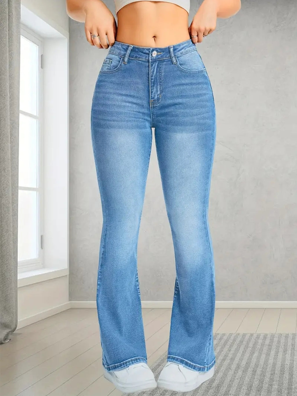 Jean évasé stretch taille haute