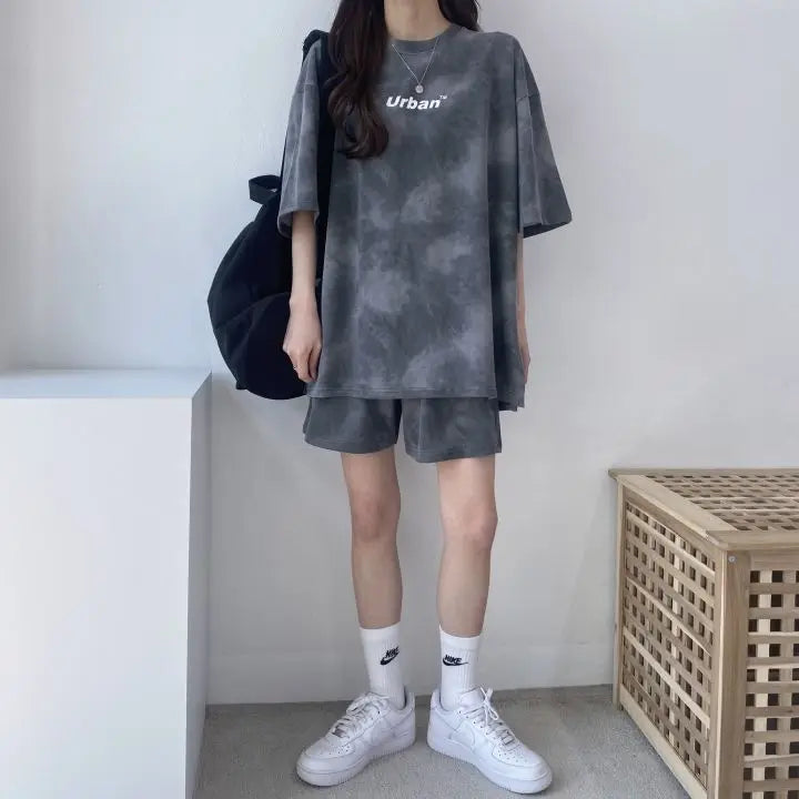 Ensemble décontracté,  colorant t-shirt ample avec poches
