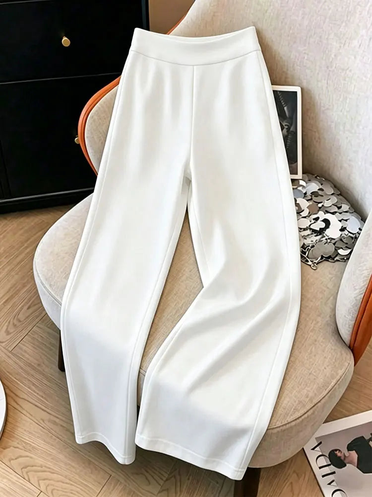 Pantalon ample à jambes droites de couleur unie pour femmes, avec ceinture élastique, pantalon décontracté à jambes larges pour l'été, streetwear, bas de tenue pour tous les jours