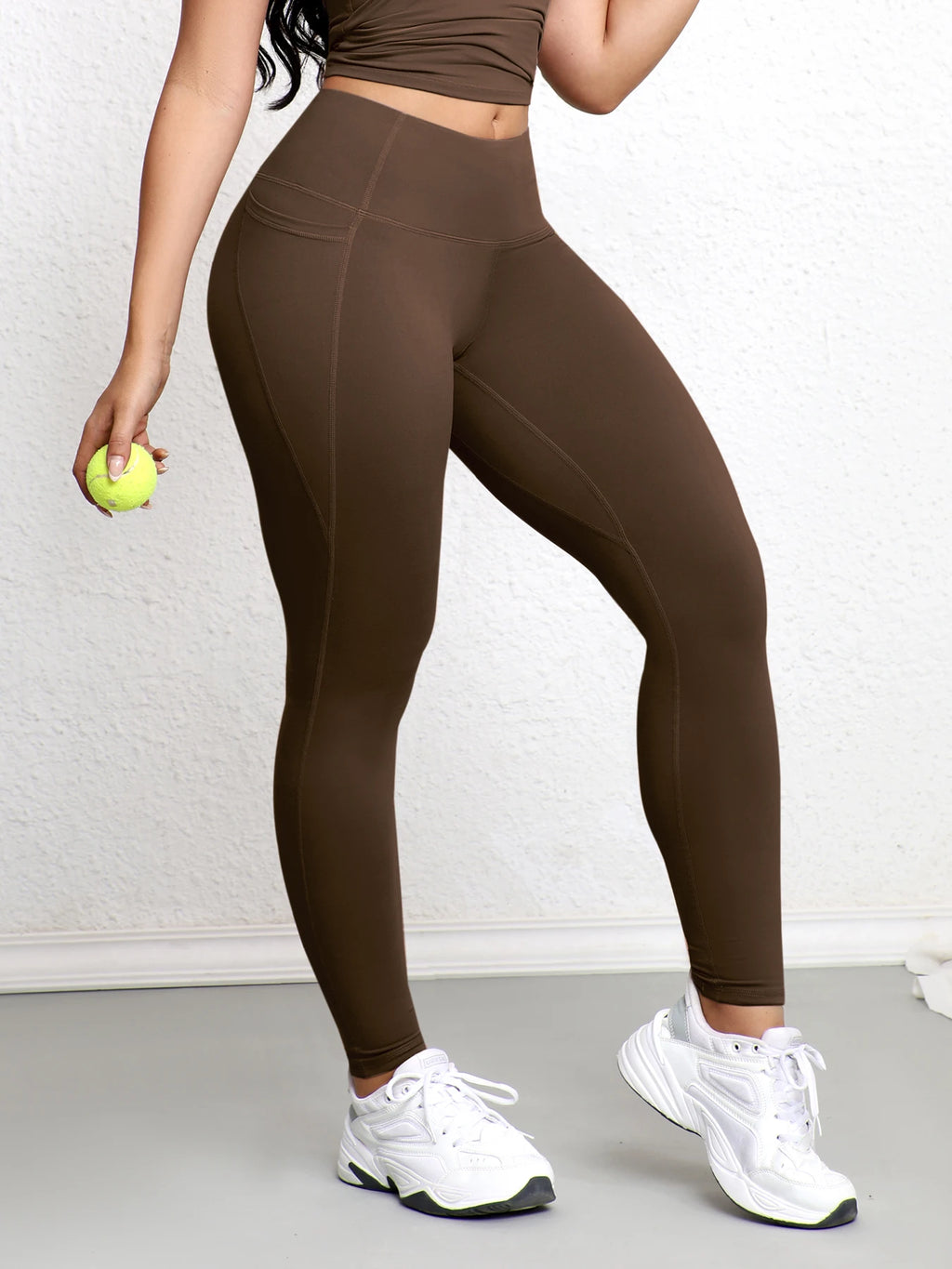 Leggings avec Double poches, couleur unie, taille haute