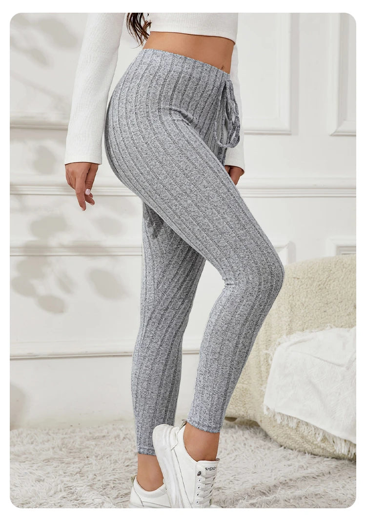 Leggings décontractés, extensibles, couleur unie, taille élastique