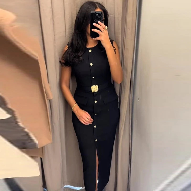 Robe Longue Boutonnée avec Poches, idéale pour un événement chic en été !