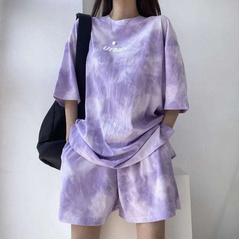 Ensemble décontracté,  colorant t-shirt ample avec poches