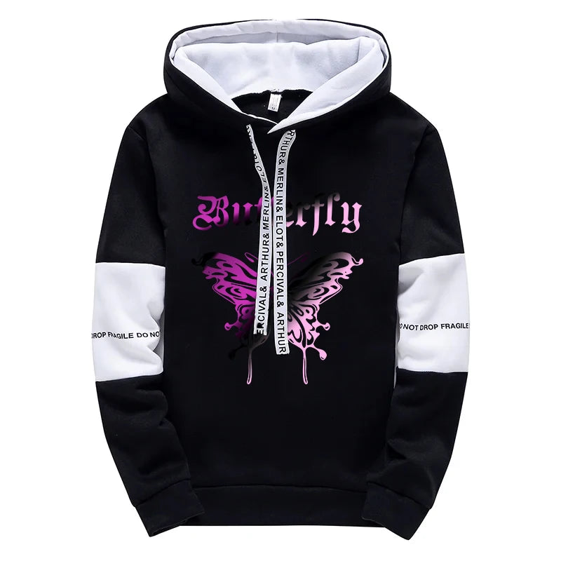Manteau ample à capuche, mode urbaine, avec lettres imprimées manches longues