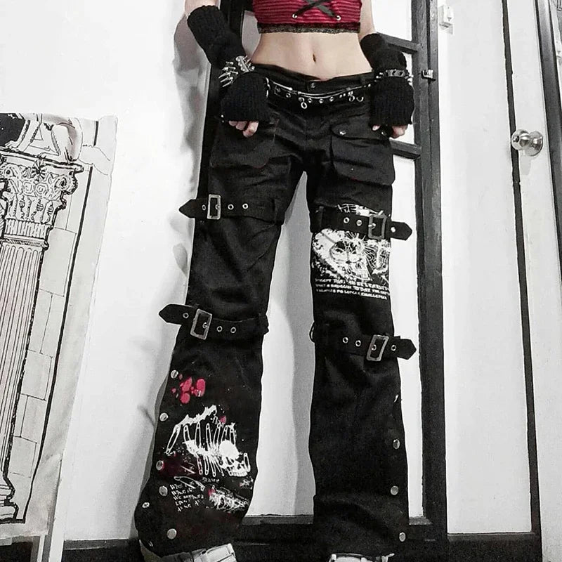 Jean Cargo Cyberpunk Noir & Rouge Volcan