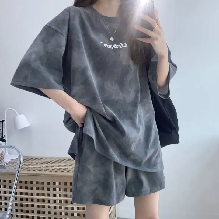 Ensemble décontracté,  colorant t-shirt ample avec poches