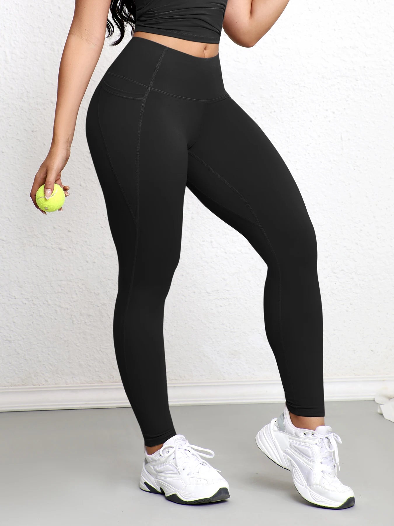 Leggings avec Double poches, couleur unie, taille haute