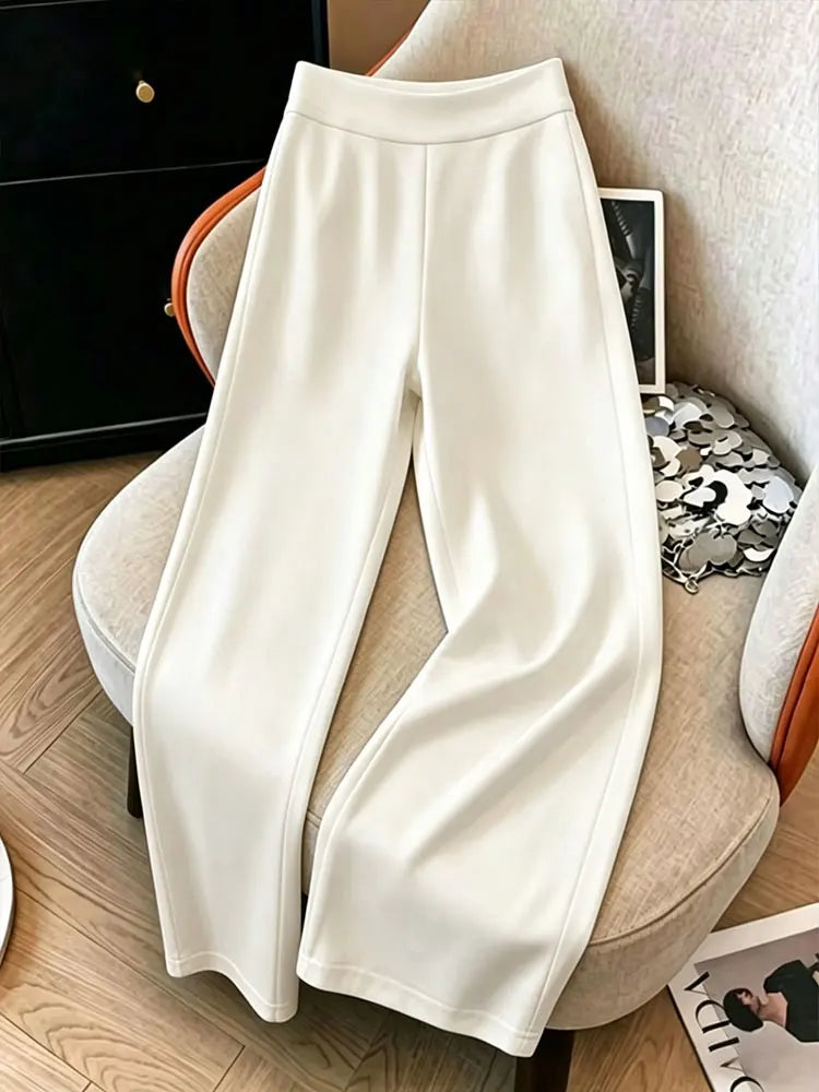 Pantalon ample à jambes droites de couleur unie pour femmes, avec ceinture élastique, pantalon décontracté à jambes larges pour l'été, streetwear, bas de tenue pour tous les jours