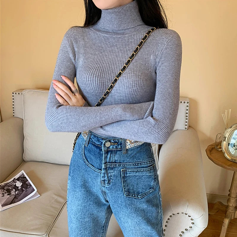 Pull en maille à col roulé , manches longues