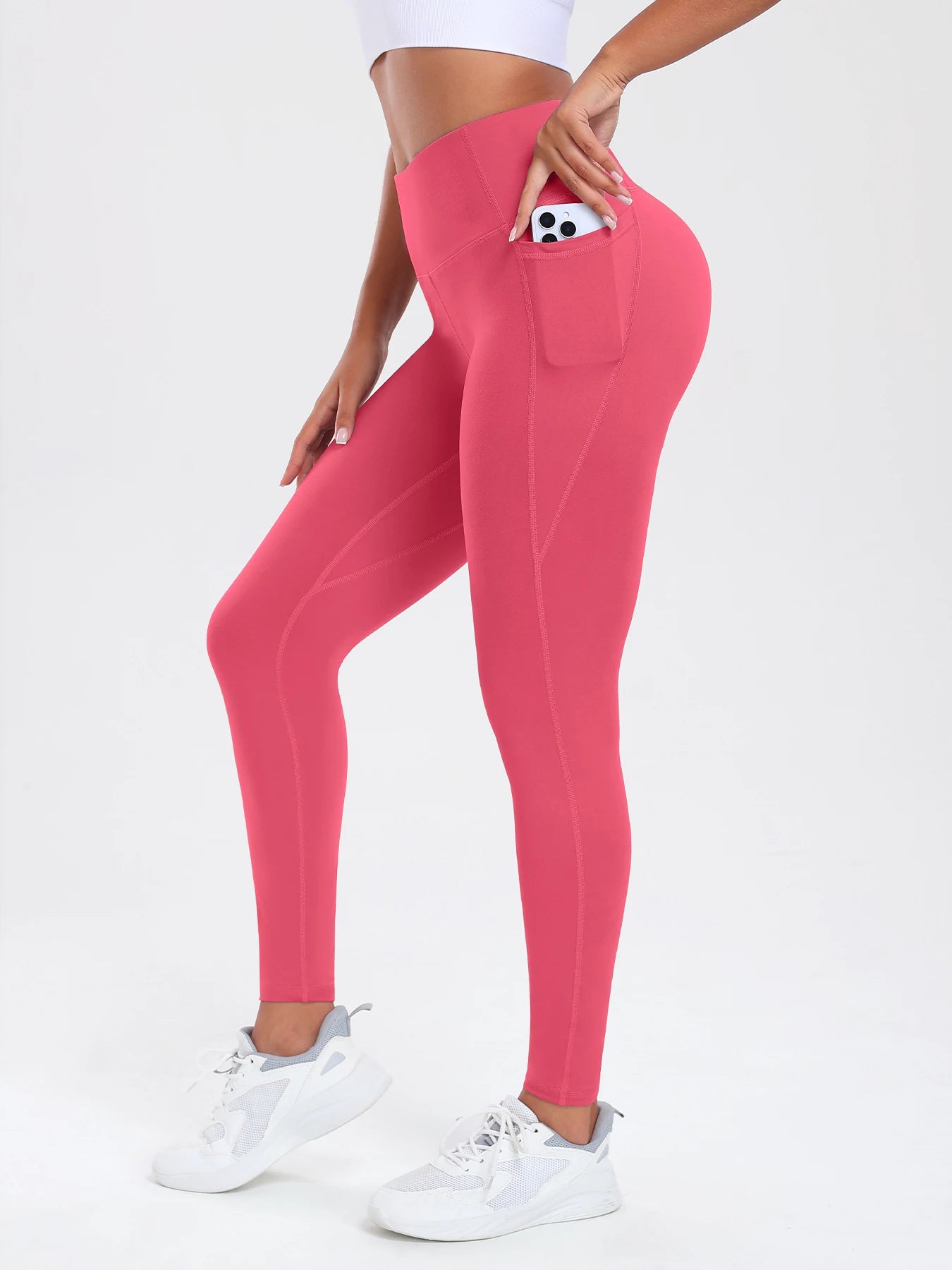 Leggings avec Double poches, couleur unie, taille haute