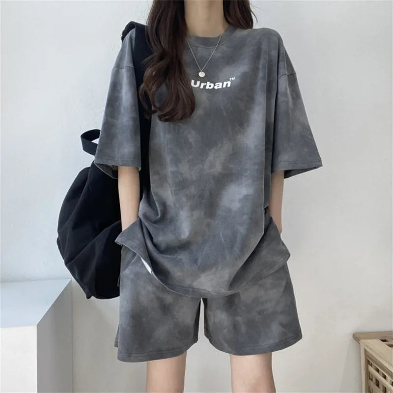 Ensemble décontracté,  colorant t-shirt ample avec poches