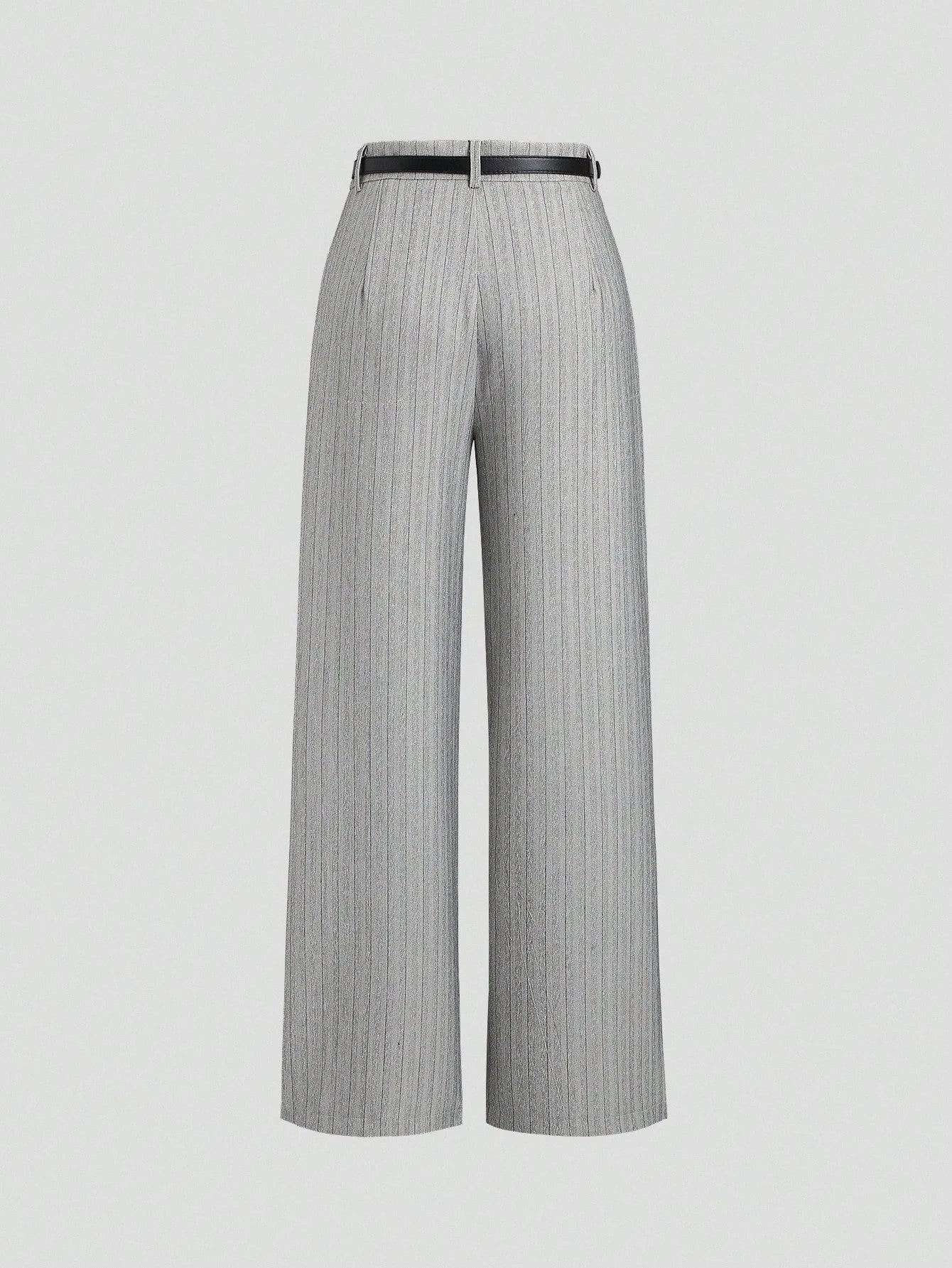 Pantalon de bureau plissé à rayures grises pour femmes, élégant, décontracté, jambes larges, ample, Long, printemps/automne