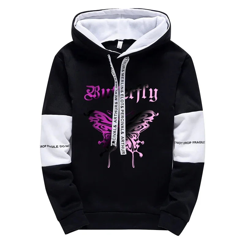 Manteau ample à capuche, mode urbaine, avec lettres imprimées manches longues
