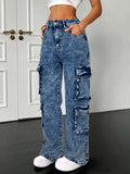 Jean Cargo Taille Haute à Lanières