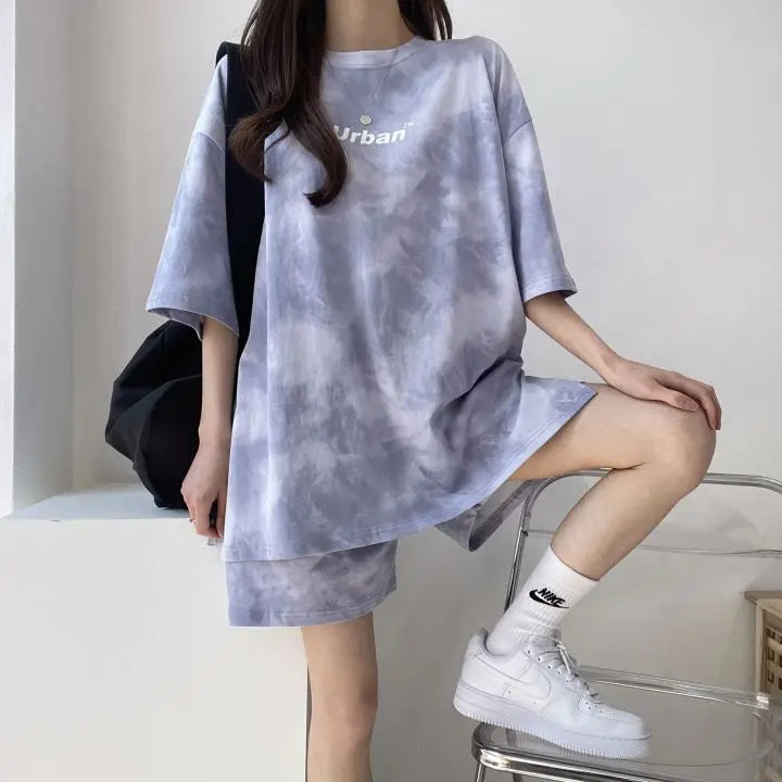 Ensemble décontracté,  colorant t-shirt ample avec poches