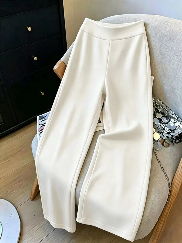 Pantalon ample à jambes droites de couleur unie pour femmes, avec ceinture élastique, pantalon décontracté à jambes larges pour l'été, streetwear, bas de tenue pour tous les jours