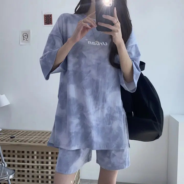 Ensemble décontracté,  colorant t-shirt ample avec poches