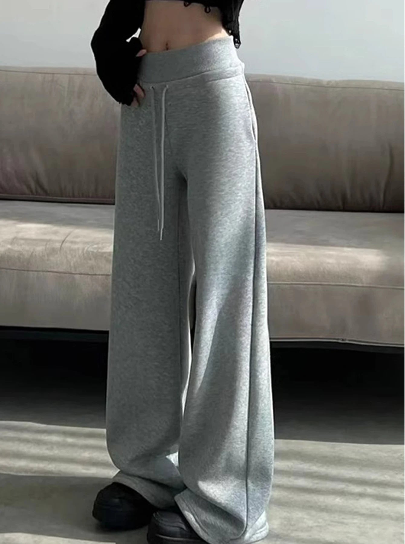 Pantalon de sport gris, taille haute