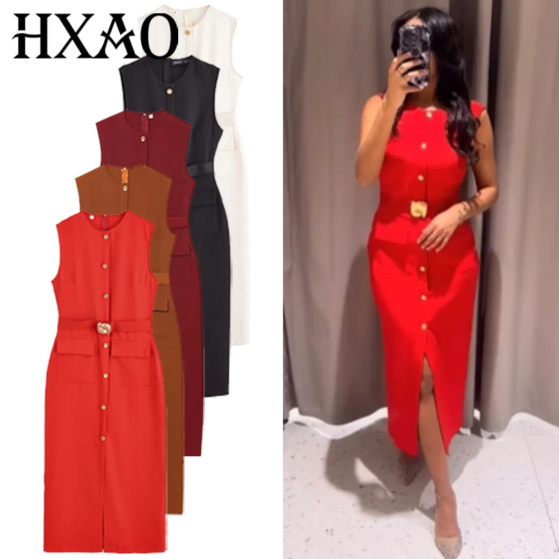 Robe Longue Boutonnée avec Poches, idéale pour un événement chic en été !
