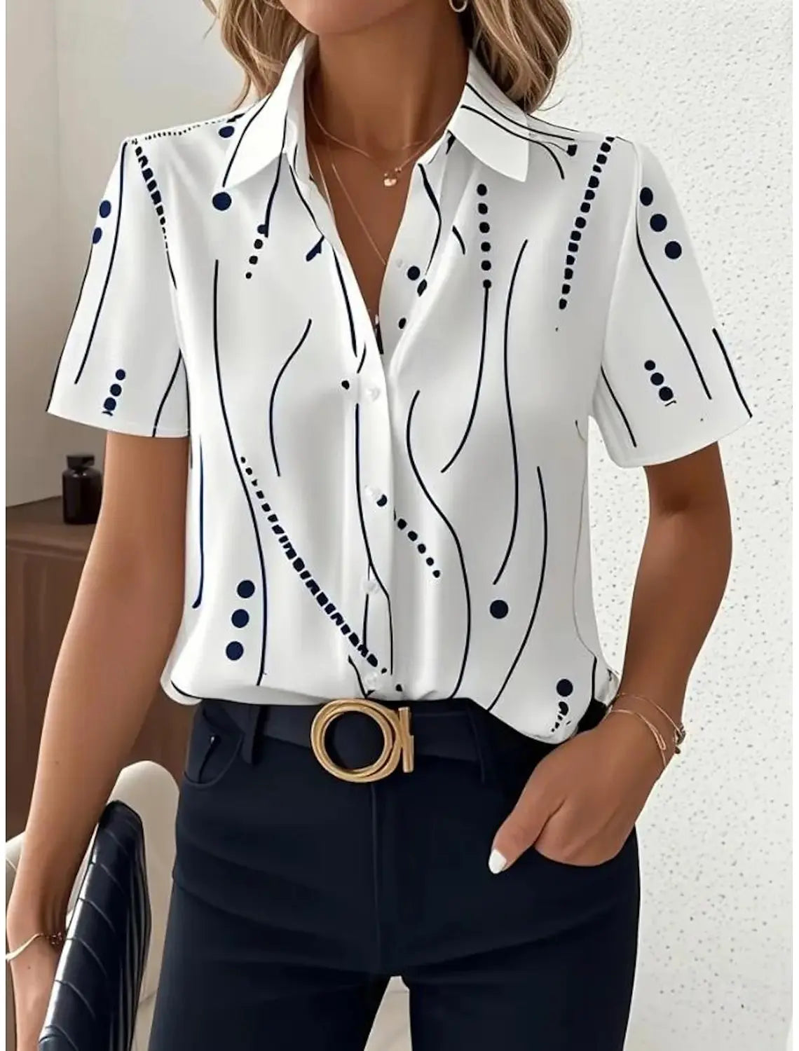 Chemise femme, manches courtes, motif à pois, Collection été