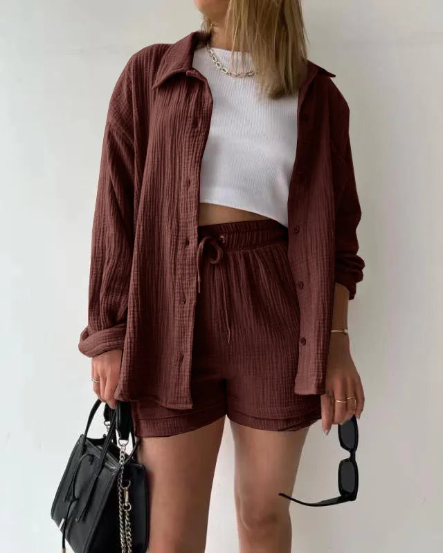 Chemise longue et short taille haute, idéale pour l'été