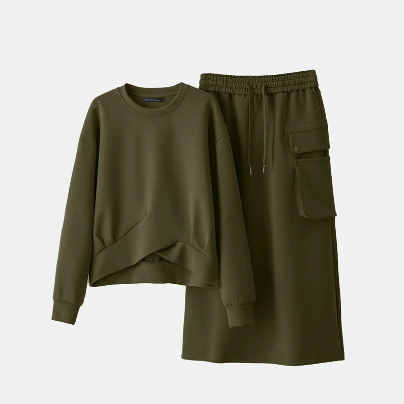 Ensemble deux pièces : jupe cargo décontractée et sweat-shirt