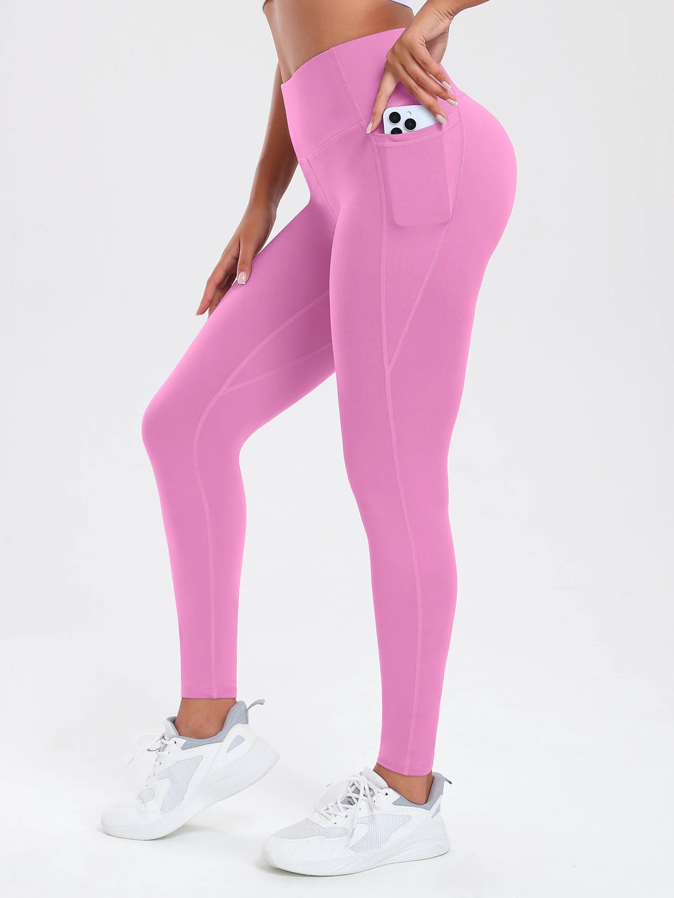 Leggings avec Double poches, couleur unie, taille haute