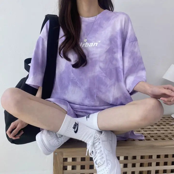 Ensemble décontracté,  colorant t-shirt ample avec poches
