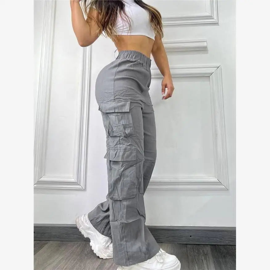 Pantalon décontracté, multipoches, taille haute