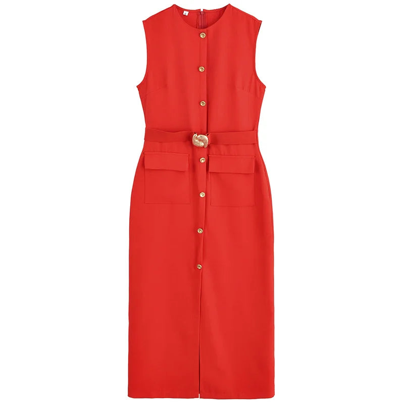 Robe Longue Boutonnée avec Poches, idéale pour un événement chic en été !