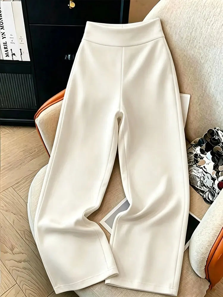 Pantalon ample à jambes droites de couleur unie pour femmes, avec ceinture élastique, pantalon décontracté à jambes larges pour l'été, streetwear, bas de tenue pour tous les jours