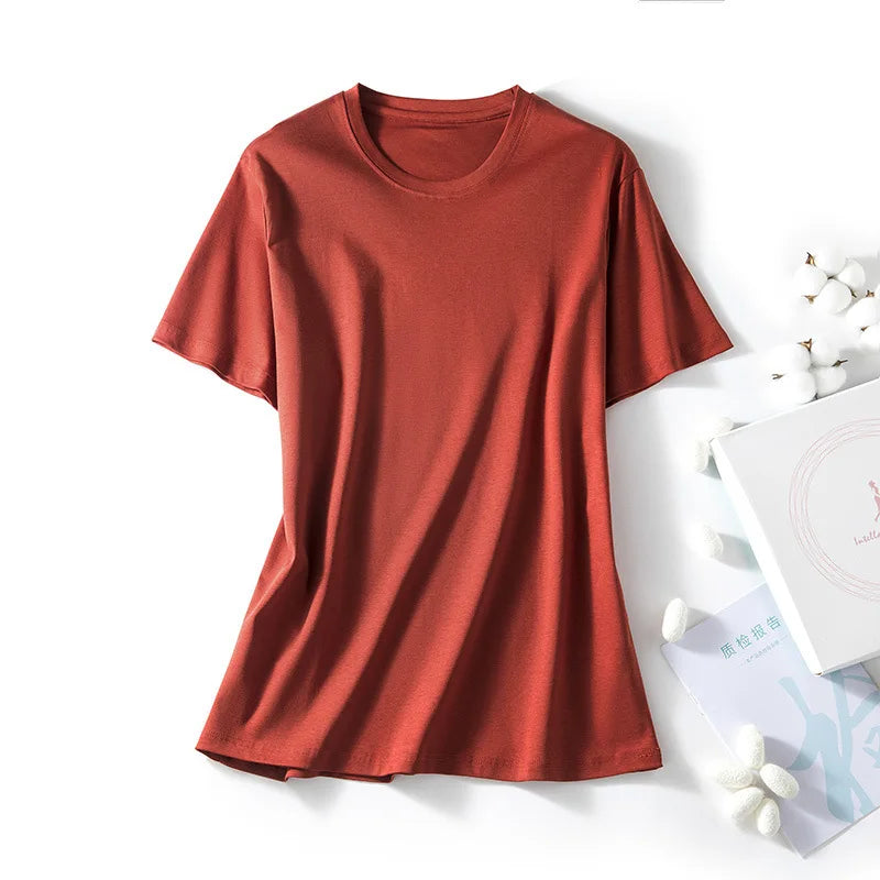 Hauts pour femme à col rond, couleur unie, manches courtes, style été