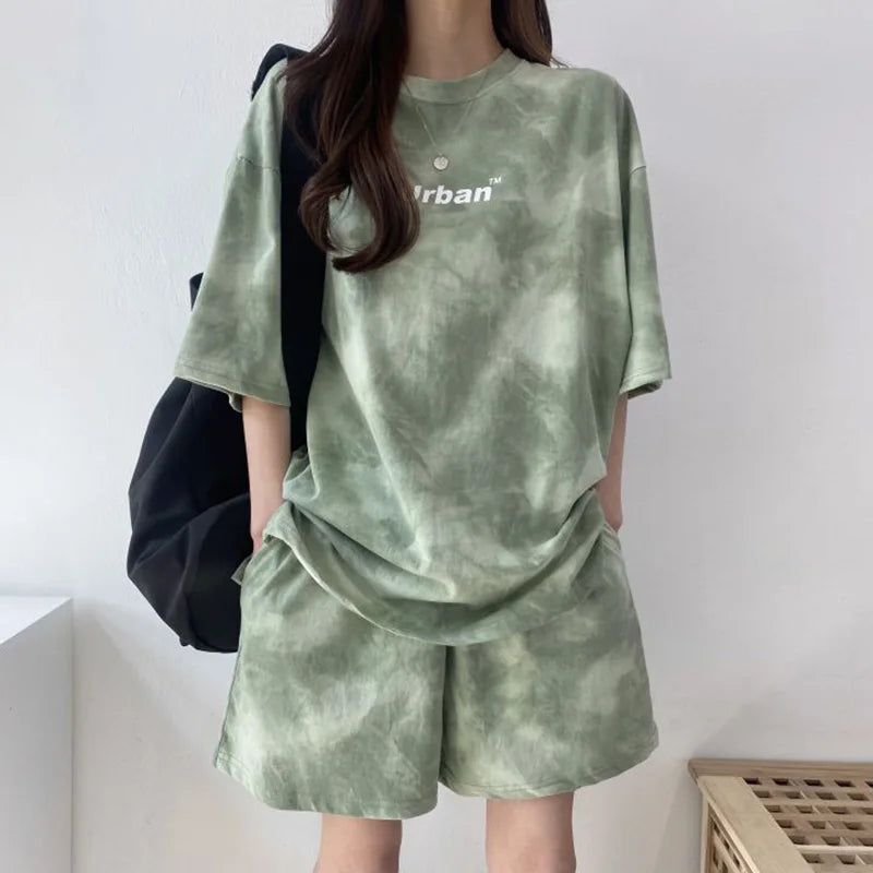 Ensemble décontracté,  colorant t-shirt ample avec poches