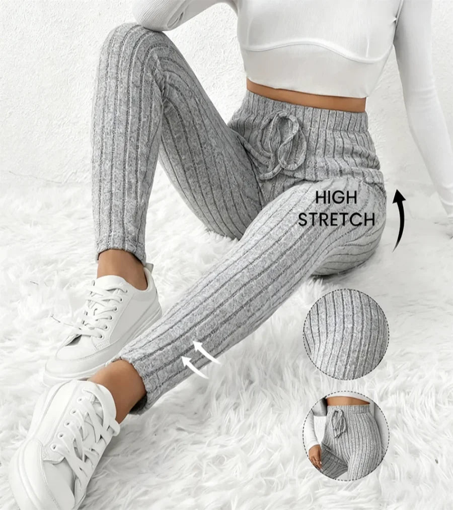 Leggings décontractés, extensibles, couleur unie, taille élastique