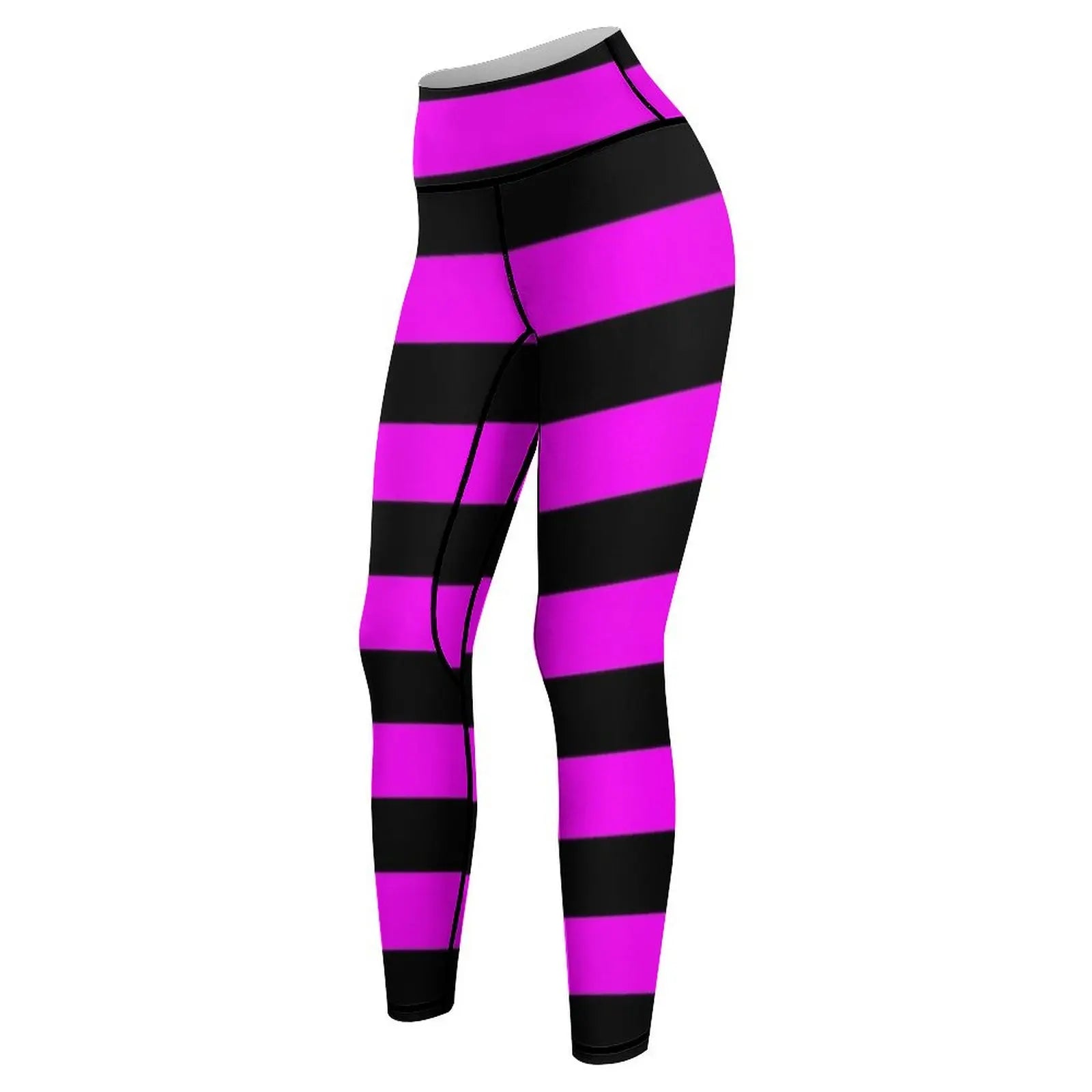 Leggings à rayures noires et rose vif, pantalons de sport