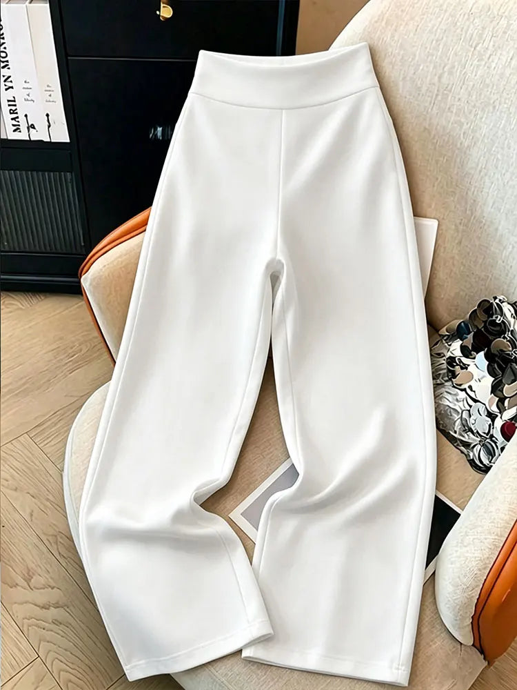 Pantalon ample à jambes droites de couleur unie pour femmes, avec ceinture élastique, pantalon décontracté à jambes larges pour l'été, streetwear, bas de tenue pour tous les jours