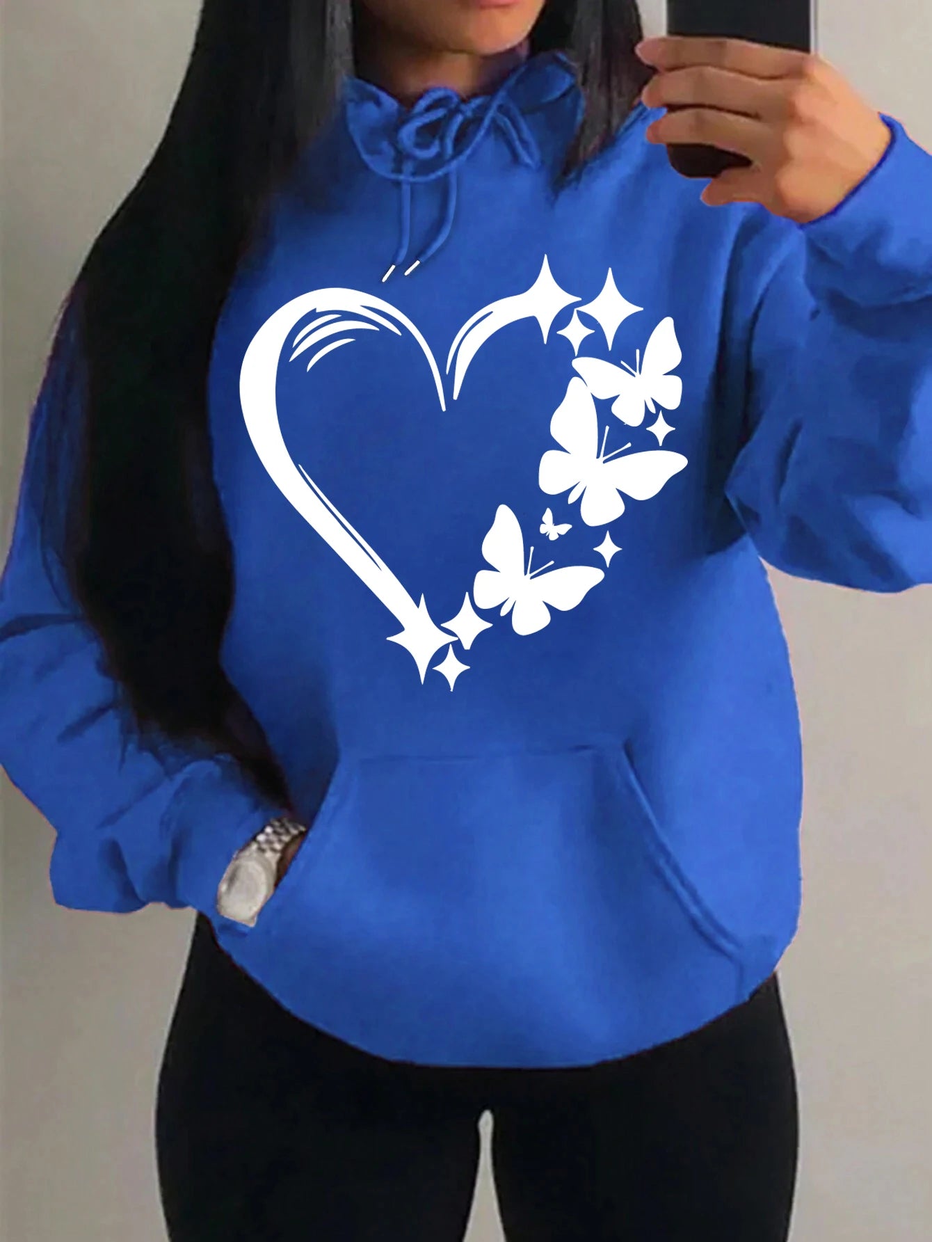 Sweat à capuche imprimé cœur et papillons noirs
