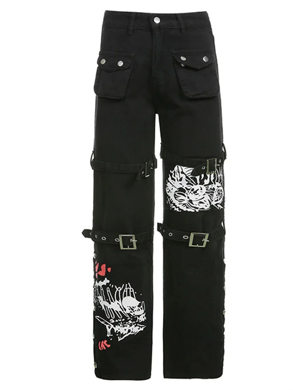 Jean Cargo Cyberpunk Noir & Rouge Volcan