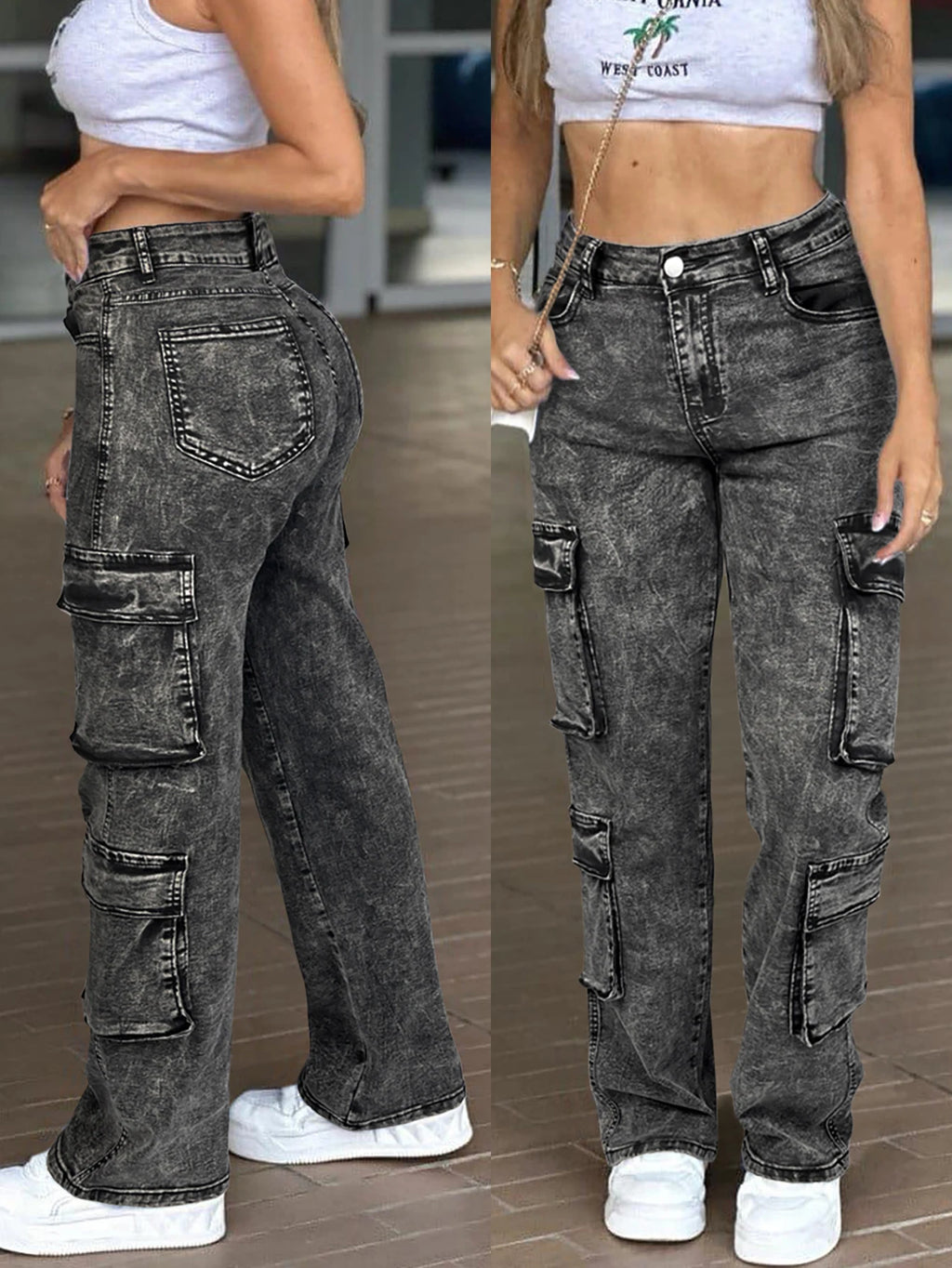 Jean Cargo, poches multi-abattes, style polyvalent