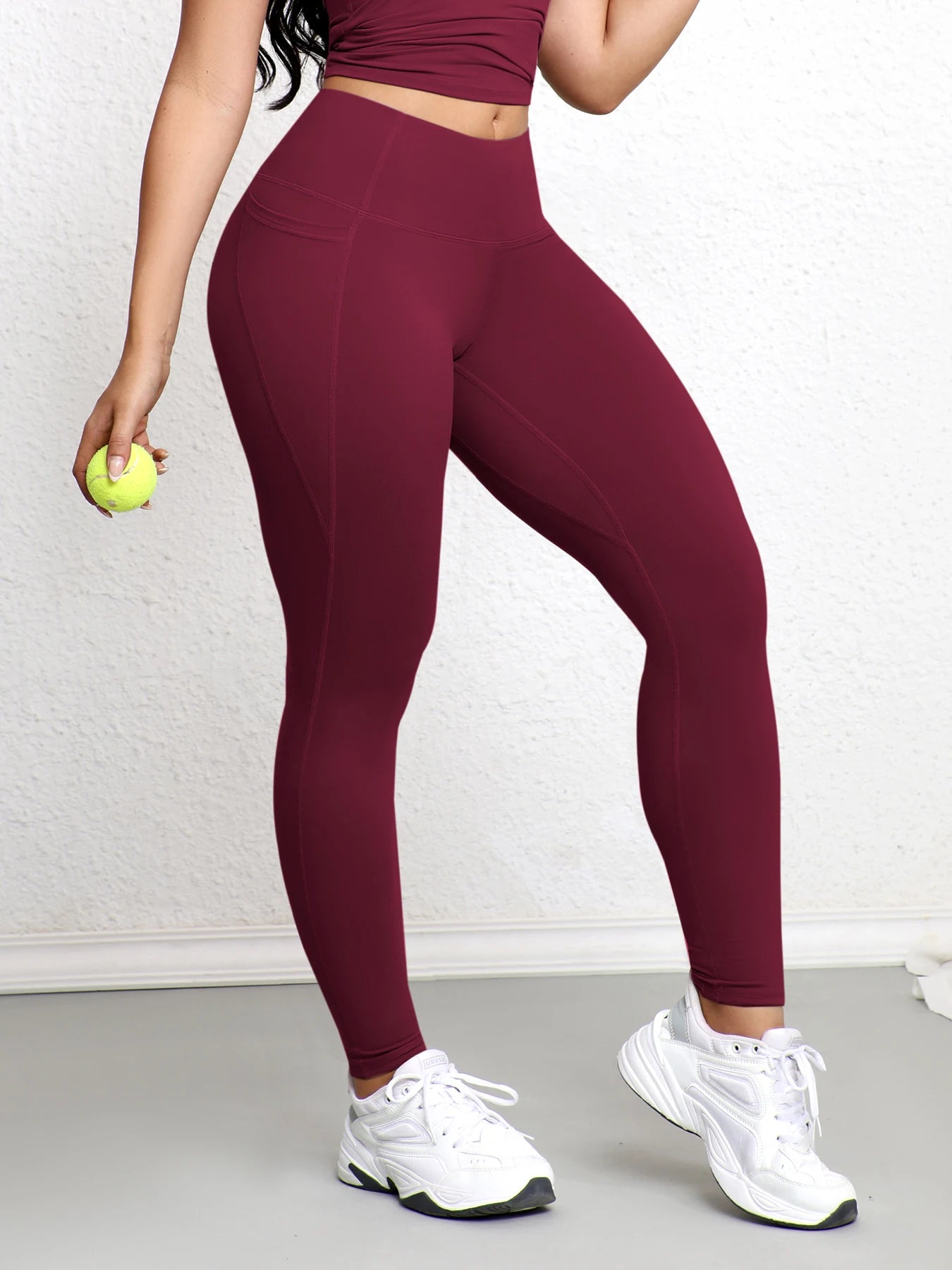 Leggings avec Double poches, couleur unie, taille haute