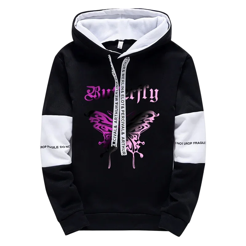 Manteau ample à capuche, mode urbaine, avec lettres imprimées manches longues