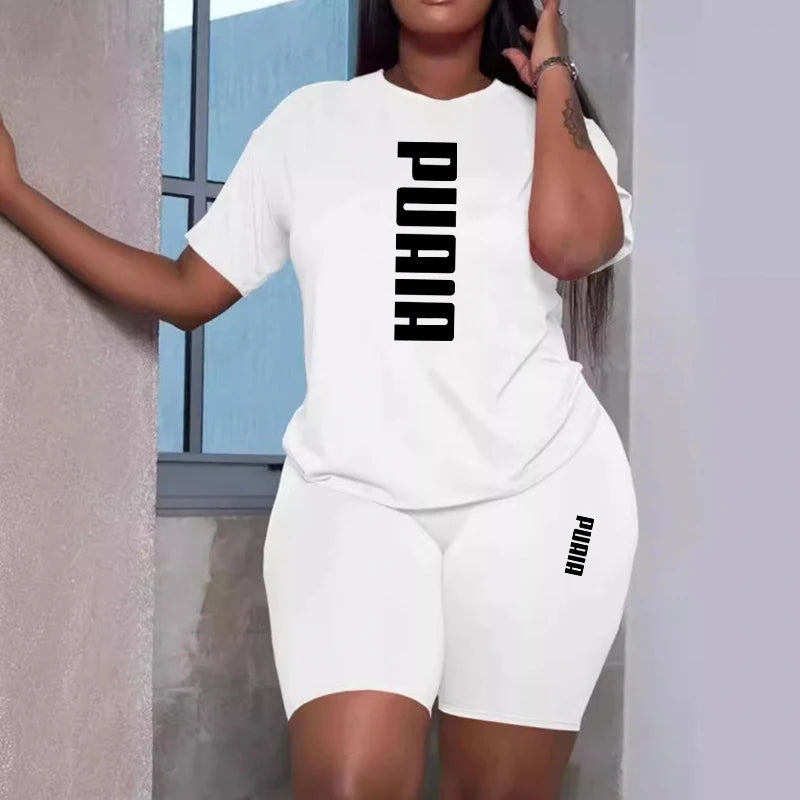 Ensemble 2 Pièces Short et T-shirt extensibles à Manches Courtes