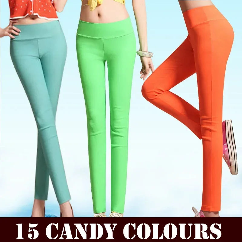 Pantalons pour femmes, 15 couleurs, nouvelle collection hiver, pantalons skinny taille haute élastiques, couleur bonbon, pantalons crayon ajustés pour femme, tailles S-6XL