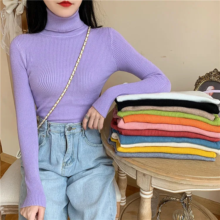 Pull en maille à col roulé , manches longues