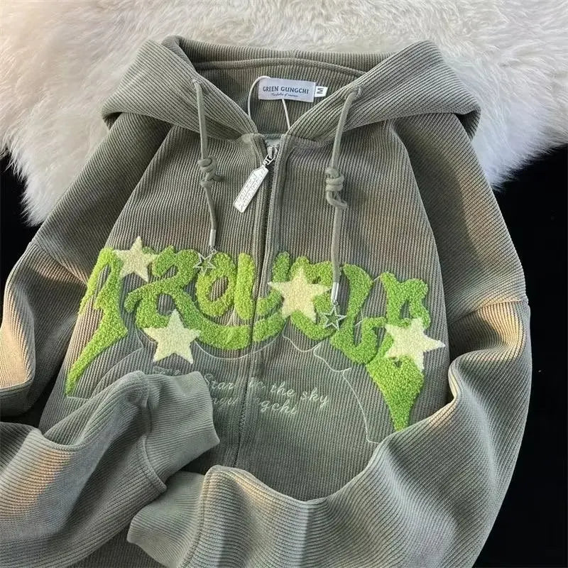 Sweat-shirt à capuche brodé avec fermeture éclair