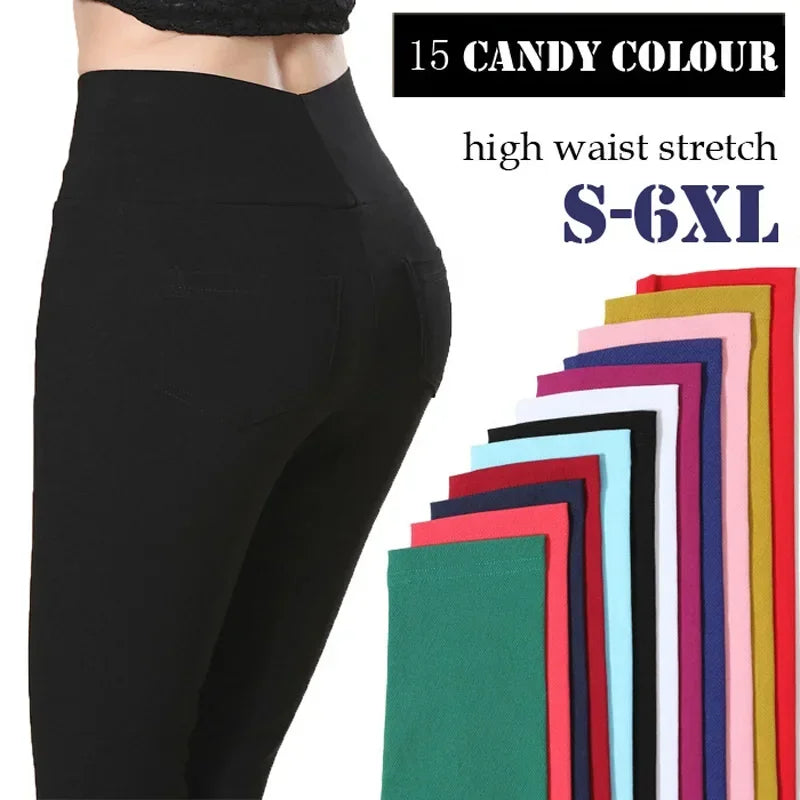 Pantalons pour femmes, 15 couleurs, nouvelle collection hiver, pantalons skinny taille haute élastiques, couleur bonbon, pantalons crayon ajustés pour femme, tailles S-6XL