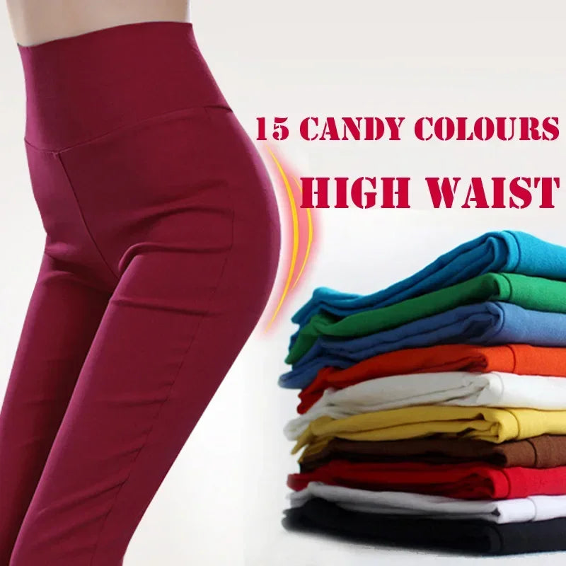 Pantalons pour femmes, 15 couleurs, nouvelle collection hiver, pantalons skinny taille haute élastiques, couleur bonbon, pantalons crayon ajustés pour femme, tailles S-6XL