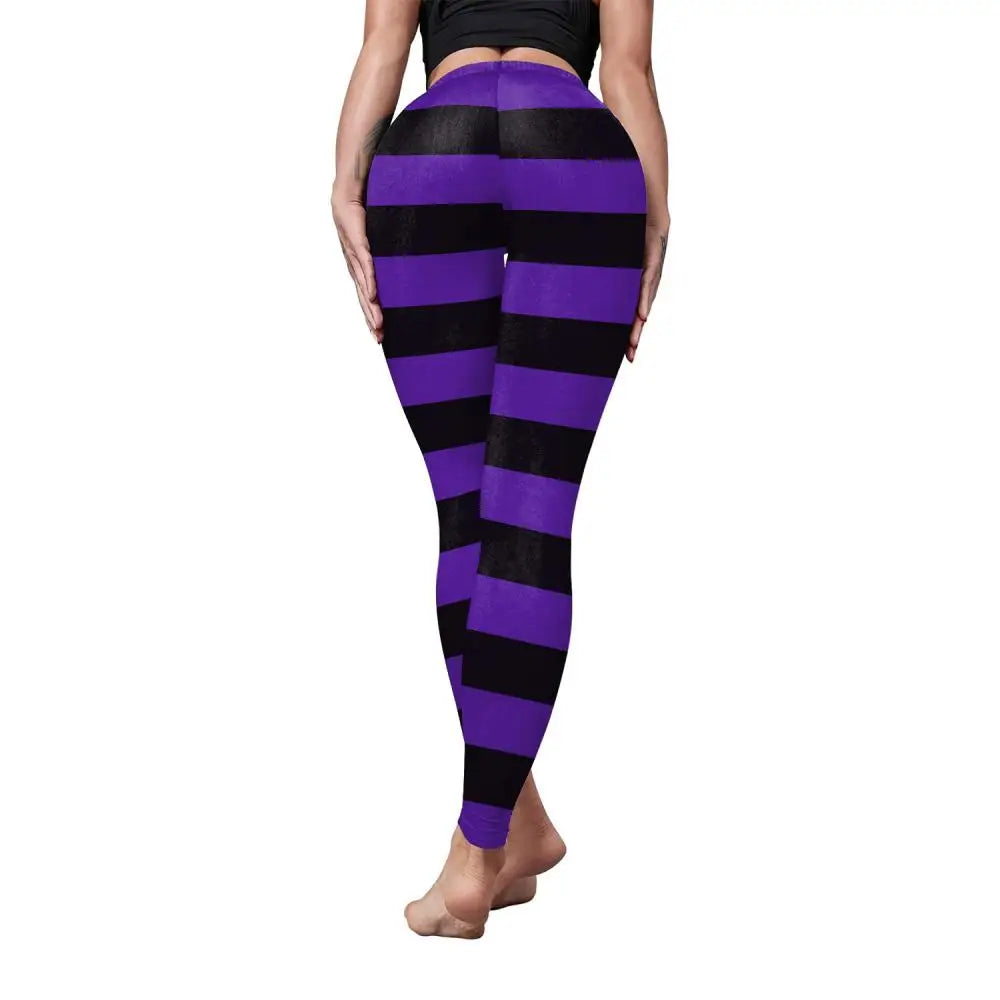 Pantalons de yoga moulants, noirs, violets, rayés