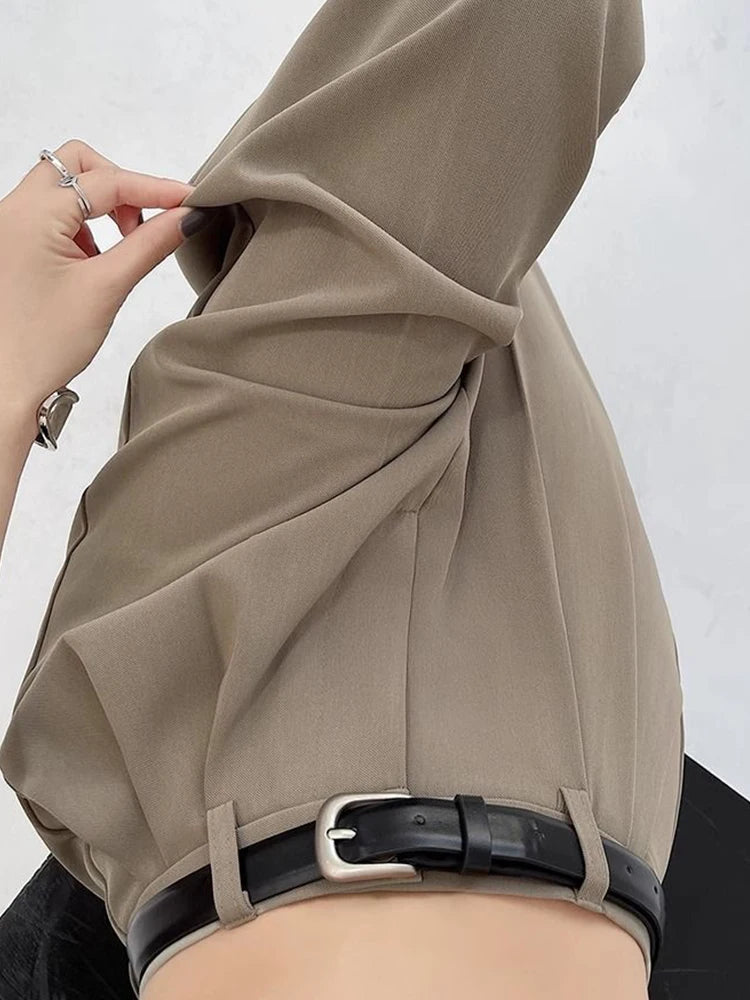 Pantalon de bureau, jambes larges, taille haute, avec ceinture